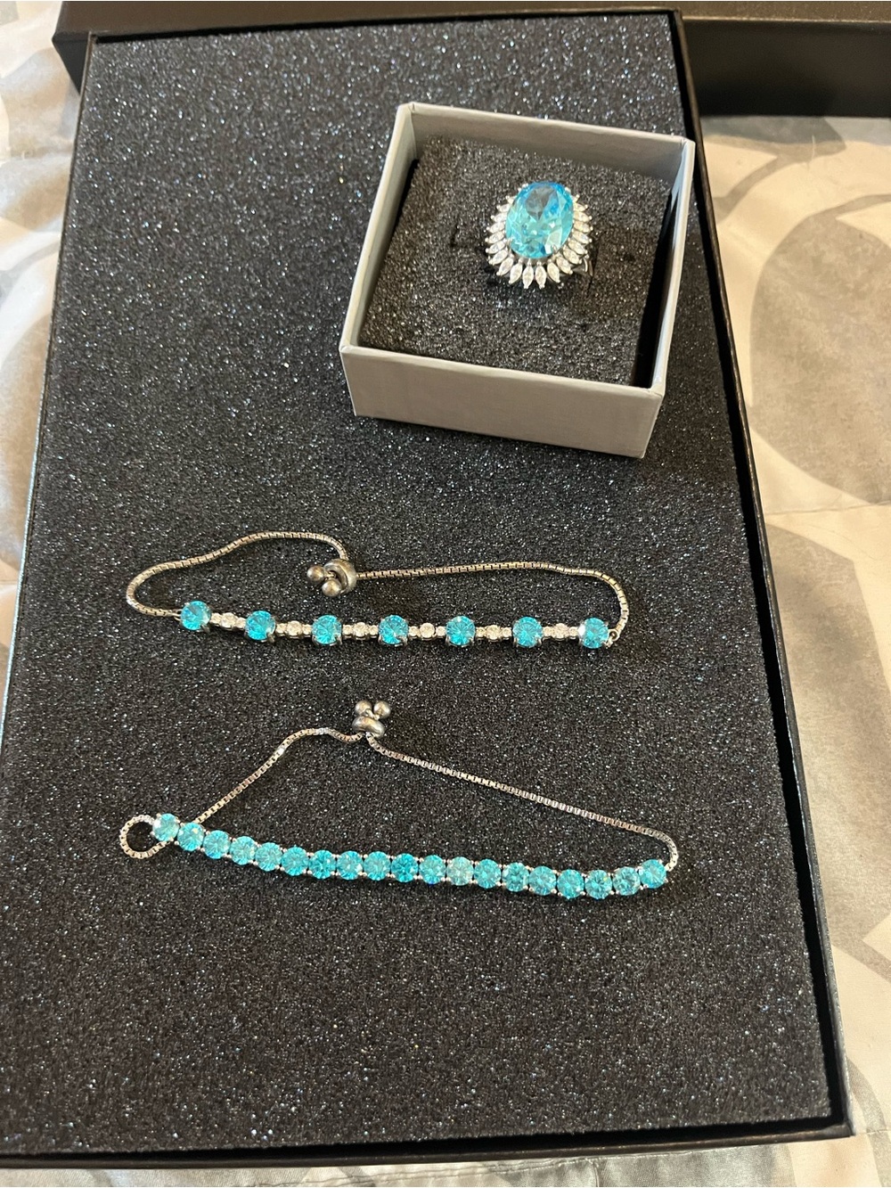 JTV Turquoise Crystal Bracelet Set - Women Jewelry-size 10 Ring
